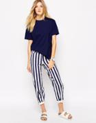 Bethnals Charlie Wide Leg Boyfriend Jeans With Roll Hem In Deck Chair Stripe Co-ord - Multi