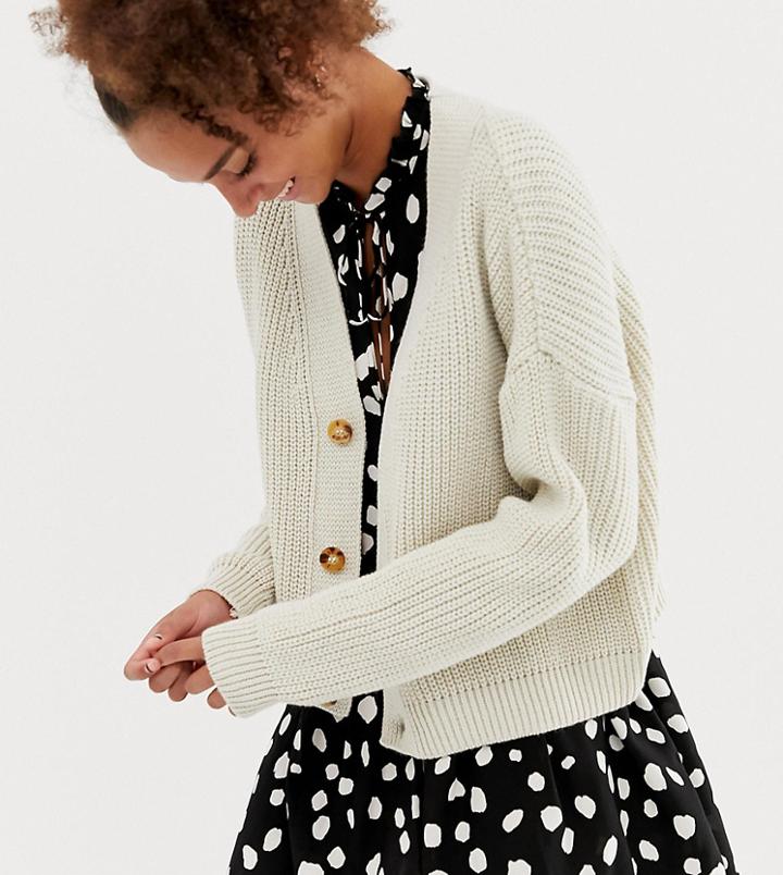 Collusion Boxy Cropped Cardigan - Brown
