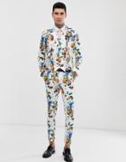 Asos Design Wedding Super Skinny Suit Pants With All Over Fruit Floral Print-white