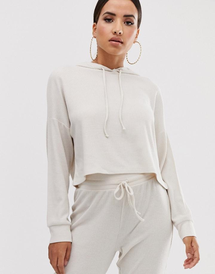 Asos Design Lounge Ribbed Soft Hoodie-beige