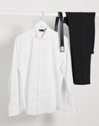Asos Design Slim Fit Sateen Shirt With Pleated Front Bib & Wing Collar In White