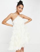 Asos Edition Backless Mini Dress In Textured Mesh In Cream-white