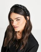 Asos Design Braided Headband In Leather Look-black