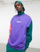 Asos Design Organic Oversized Sweatshirt With Half Zip In Retro Colour Block & Chest Print-purple