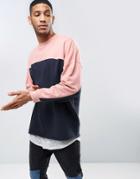 Asos Oversized Longline Sweatshirt With Cut & Sew - Navy