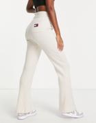 Tommy Jeans Logo Badge Ribbed Wide Leg Pants In Stone-neutral