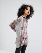 Religion Sheer Shirt In Floral Print - Gray