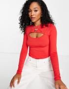 New Look Long Sleeve Cut Out Detail Top In Bright Orange