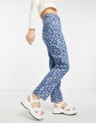 Daisy Street High Rise Mom Jeans In Retro Print-blue