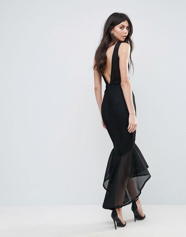 City Goddess Open Back Hi Lo Maxi Dress - Black