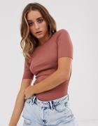 Asos Design Slim Rib T-shirt In Brown - Brown