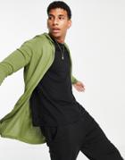 Asos Design Knitted Hooded Cardigan In Khaki-green