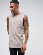 Asos Longline Sleeveless T-shirt With Dropped Armhole In Gray - Brown