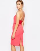 Elise Ryan Cami Strap Midi Dress With Dipped Lace Back - Coral Pink