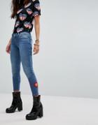 Love Moschino Embroidered Icon Hem Skinny Jeans - Blue