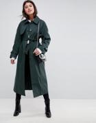 Asos Single Breasted Oversized Trench - Green