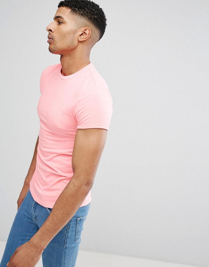 Asos Design Muscle T-shirt With Roll Sleeves In Pink - Pink