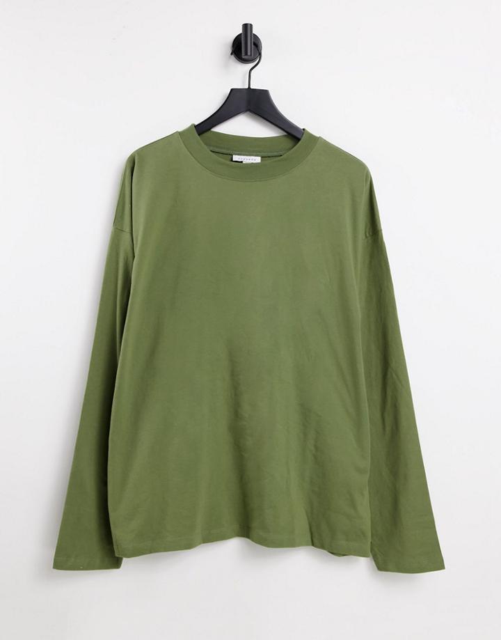 Topshop Long Sleeve Skater T-shirt In Olive-green