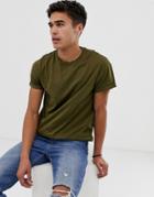 New Look T-shirt With Roll Sleeves In Green - Green
