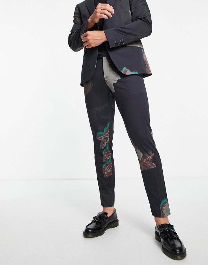 River Island Floral Print Suit Pants In Navy