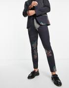 River Island Floral Print Suit Pants In Navy