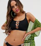 Wolf & Whistle Fuller Bust Exclusive Eco Silver Elastic Crop Bikini Top In Black D - F Cup - Black