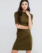 First & I High Neck Pencil Dress - Green