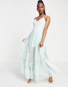 Lace & Beads Exclusive Sheer Overlay Playing Card Dress In Metallic Mint-green