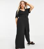 Asos Design Curve Short Sleeve Tea Culotte Jumpsuit In Black