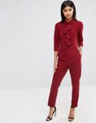 Asos Jumpsuit With Shirt And Ruffle Detail - Red