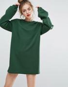 Asos Oversized Sweat Dress With Long Sleeves - Green