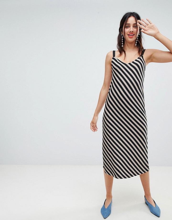 Stradivarius Diagonal Stripe Dress - Beige