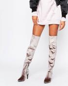New Look 60's Suedette Flare Over The Knee High Heeled Boot - Brown