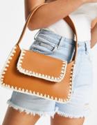 Asos Design Whipstitch Detail Shoulder Bag In Tan-brown