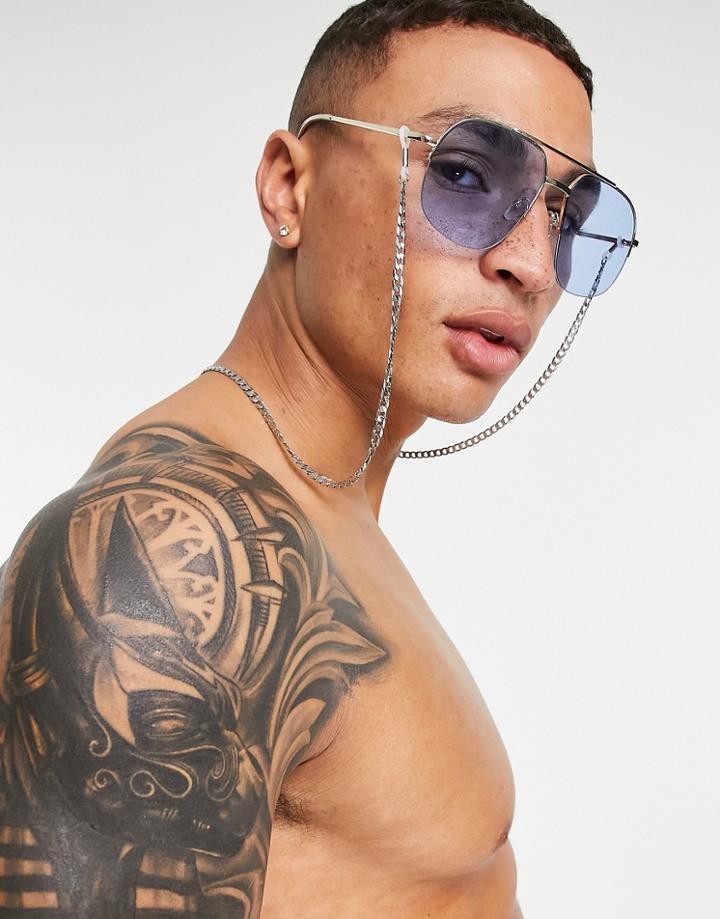 Asos Design Stainless Steel Slim 3mm Sunglasses Chain In Silver Tone