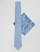 Twisted Tailor Tie And Pocket Square Set In Blue Floral Paisley