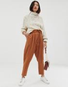 Asos Design Gutsy Linen Tapered Pants With Rope Belt - Brown