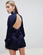 Fashion Union Romper With Tie Open Back - Navy