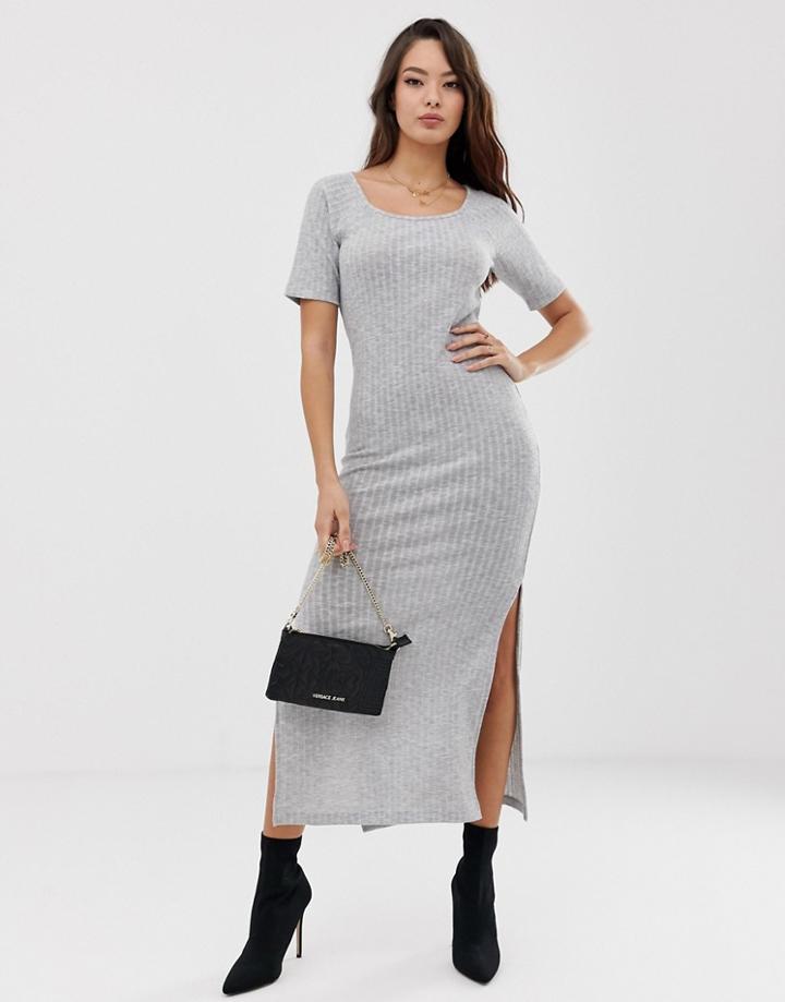 Asos Design Rib Maxi T-shirt Dress - Gray