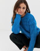 Boohoo Crochet Knit Sweater In Blue - Blue