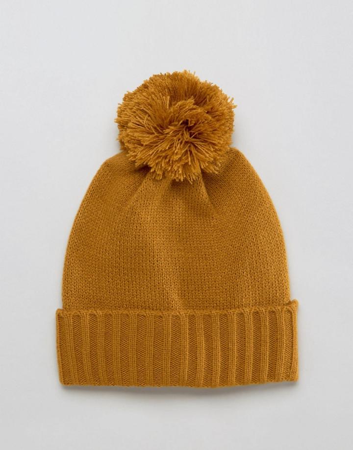 Asos Bobble Beanie In Mustard - Yellow