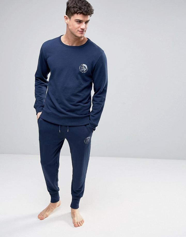 Diesel Logo Cuffed Joggers In Regular Fit Navy - Navy