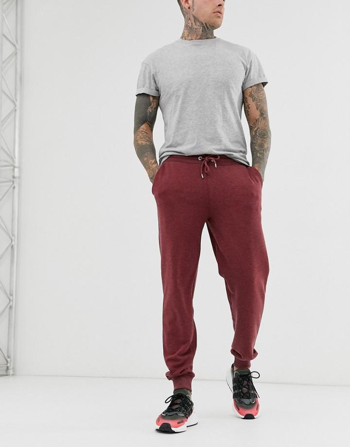 Asos Design Tapered Sweatpants In Burgundy Marl