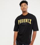 Asos Design Tall Oversized T-shirt With Half Sleeve And Phoenix City Print - Black