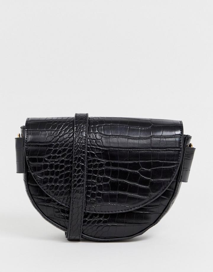 Mango Semi Circle Croc Effect X Body Bag In Black - Black