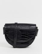 Mango Semi Circle Croc Effect X Body Bag In Black - Black
