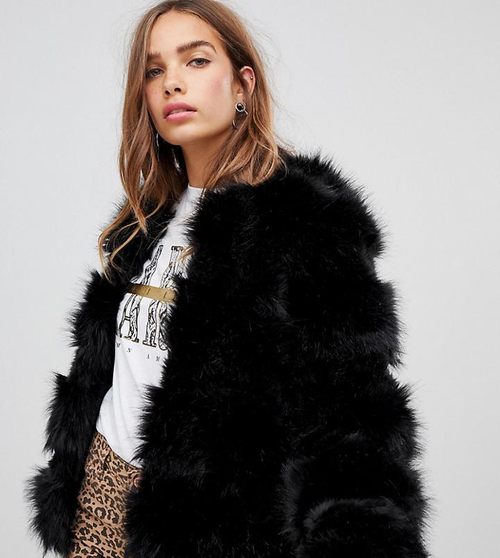 New Look Coat In Fluffy Faux Fur - Black