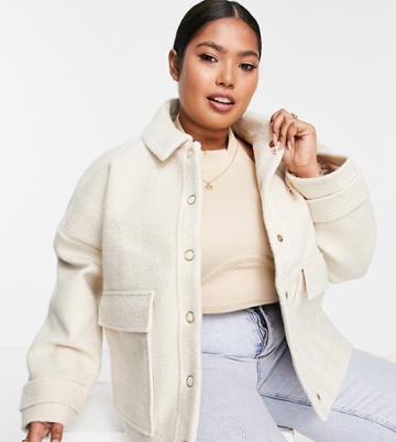Forever New Curve Borg Coat With Oversized Pockets In Cream-white