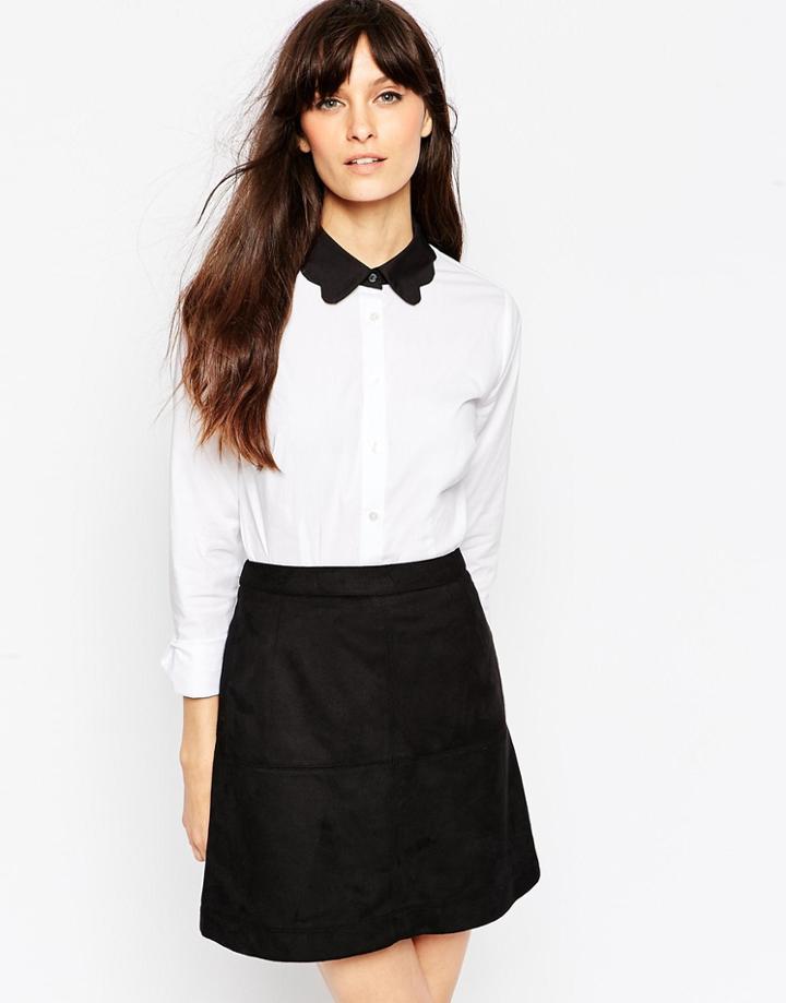 Asos Contrast Collar Scallop Shirt - White