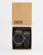 Asos Sleek Interchangeable Strap Watch In Black And Khaki - Black